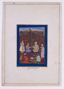 Prinssi tapaa muslimipyhimyksen, Moguli-dynastia, Jahangirin valtakausi, noin 1610 (tussi, akvarelli ja kulta paperille). tekijältä Manohar (studio of) (attr. to)