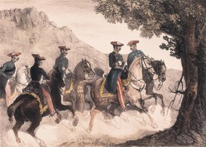 Ensimmäinen karlistisota, Bruno de Villarreal ja hänen esikuntansa (värilitografia). tekijältä Manuel Miranda