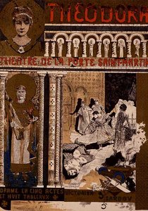 Jäljennös Victorien Sardoun Theodoraa mainostavasta julisteesta Theater de la Porte Saint-Martinissa, Pariisissa (värilitho) (katso 127036) tekijältä Manuel Orazi