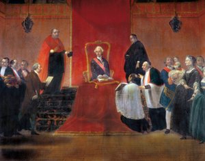 Kaarle III ottaa Barcelonan kanuunan haltuunsa vuonna 1759, yksityiskohta tekijältä Manuel Tramulles