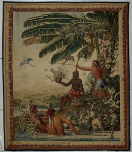 Kalastajat, kuvakudos Les Anciennes Indes (Vanha Intia) -sarjasta kalastaja tekijältä Manufacture Royale des Gobelins
