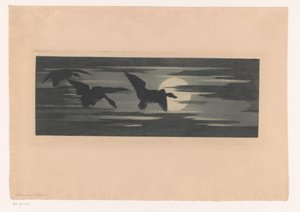 Kolme ankkaa vaeltamassa laskevan auringon ohi tekijältä Marc Henry Meunier (attributed to)