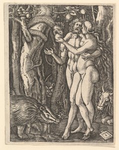 Aadam ja Eeva omenan ja käärmeen kanssa, n. 1500-1534.