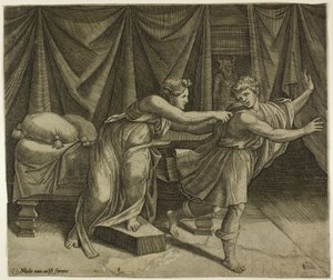 Joosef ja Potiferin vaimo tekijältä Marcantonio Raimondi