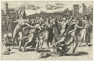 Viattisten joukkomurha, n. 1515 tekijältä Marcantonio Raimondi