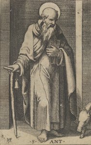 Saint Anthony, sauva oikeassa kädessään, sarjasta "Piccoli Santi" Small ..., ca. 1500-1527. tekijältä Marcantonio Raimondi