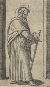 Pyhä Paavali, miekka oikeassa kädessään, sarjasta "Piccoli Santi" Small Saint..., n. 1500-1527. tekijältä Marcantonio Raimondi