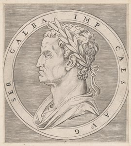 Roomalaisen loiston peili: Galba, The Twelve Caesars, n. 1500-1534, n. 1500-1534. tekijältä Marcantonio Raimondi