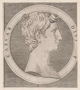 Rooman loiston peili: Octavian Augustus, Kahdestatoista keisarista, noin..., n. 1500-1534. tekijältä Marcantonio Raimondi
