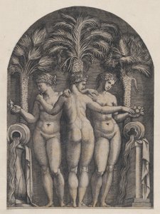 Rooman loiston peili: Kolme armoa, n. 1500-1534, n. 1500-1534. tekijältä Marcantonio Raimondi