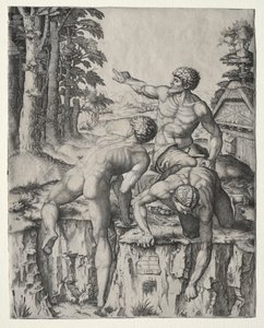 Kiipeilijöiden kolme hahmoa Michelangeloksen Cascinan taistelusta, 1510.