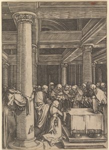 Jeesuksen esittely Simeonille temppelissä Dürerin jälkeen, n. 1500-1534. tekijältä Marcantonio Raimondi