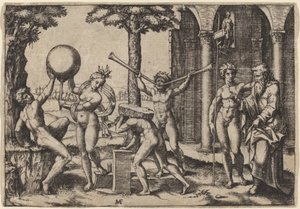 Mies kahdella trumpetilla tekijältä Marcantonio Raimondi after Baccio Bandinelli