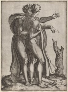 Kaksi alaston miestä tekijältä Marcantonio Raimondi after Michelangelo
