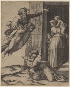 Jumala ilmestyy Nooalle tekijältä Marcantonio Raimondi after Raphael
