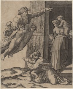 Jumala ilmestyy Nooalle tekijältä Marcantonio Raimondi after Raphael