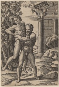 Hercules ja Antaeus tekijältä Marcantonio Raimondi, after Raphael