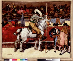 Picador ja matador härkätaistelu areenalla. Marcel Leprinin (1891-1931) maalaus Dim. 50x61 cm Pakollinen maininta: Collection fondation regards de Provence, Marseille