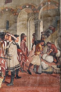 Metsästyskohtaus, yksityiskohta tanskalaisen Christian I:n vierailusta Bartolomeo Colleonin kunniahuoneeseen