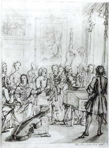 Konsertti Montague Housessa, 1736 (kynä ja muste kynällä paperille)