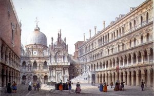Palazzo Ducalen piha, Venetsia, kaiverrus Brizeghel (litho) tekijältä Marco (after) Moro