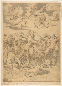 Galatea ratsastaa delfiinien vedessä vedessä, kupidon alla ja f..., n. 1515-27.