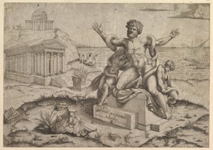 Roomalaisen loiston peili: Muinaiset bareljeefit, joissa on Laocoon, n. 1516-20. tekijältä Marco Dente