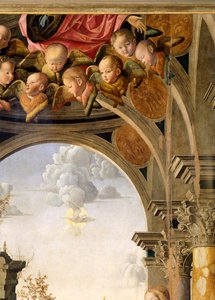 Enkelit, yksityiskohta Annunciationista, kirjoittanut Marco Palmezzano (noin 1460-1539)