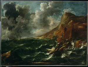 Ships in a Gale, n. 1705-08 (öljy kankaalle)