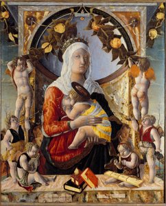 Neitsyt ja lapsi 8 enkelin ympäröimänä. Marco Zoppon (1433 - 1478) maalaus