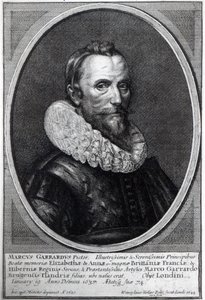 Omakuva, kaiverrus Wenceslaus Hollar, 1644 tekijältä Marcus Garret Gheeraerts the Younger