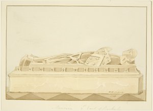 Effigy of Maurice, 7. Earl of Berkeley Bristolin katedraalissa (kynä ja akvarelli paperille) tekijältä Marcus H. Homes