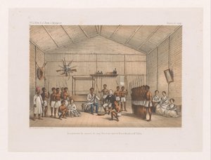 Vierailu Prinssi Ratsibassa ja verivalan seremonia La cérémonie du serment du Sang (Fatidrah), entre le Prince Ratsiba et Mr. Pollaus (otsikko objektissa) François P.L.:n matka Siitepöly Madagaskarille (sarjan nimi) F.P.L. Siitepöly R.s. l. eläimistö d. Ma tekijältä Marcus Jacob Goedkind