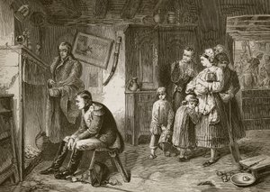 Napoleon etsii lepoa tienvarsimökissä tappion jälkeen Waterloossa, J.D. Cooperin kaivertama tekijältä Marcus Stone
