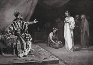 Assyrialaisen prinsessan avioituminen Babylonian kuninkaan Kara-indashin kanssa (litografia). tekijältä Margaret (after) Dovaston