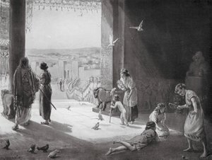 Karkeemismin Sangar vastaanottaa Ashur-nasir-pal III:n (litografia). tekijältä Margaret (after) Dovaston