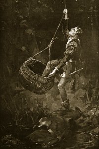 Kildaren jaarli pakenee kuopasta, noin 1548, kuvitus teoksesta "Hutchinson