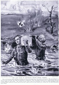 Luutnantti Smythin sankarillisen matkan viimeinen vaihe: Victoria-risti toukokuussa 1915 (litografia). tekijältä Margaret Dovaston