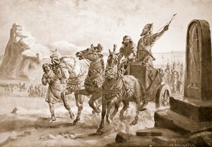 Tiglath-Pileser IV Turushpan linnoituksen edessä, kuvitus teoksesta "Hutchinson