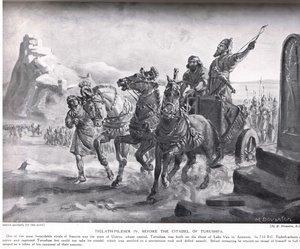 Tiglath-Pileser IV Turushpan linnoituksen edessä, kuvitus teoksesta "Hutchinson