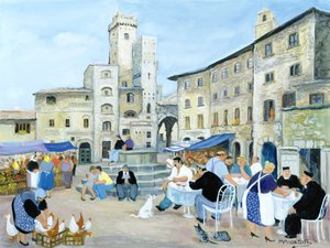 Lounasaika kauppatorilla, Toscana (öljy kankaalle) tekijältä Margaret Loxton