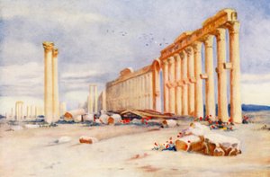 Pylväskäytävä, Palmyra, kaukana turkkilainen linna (värilitro). tekijältä Margaret Thomas