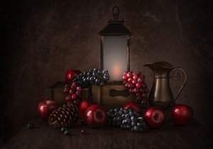 Maalaishenkinen sadonkorjuu-asetelma