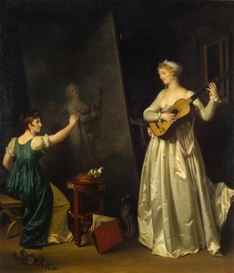 Taiteilija maalaa muotokuvan muusikosta, 1790-luku.