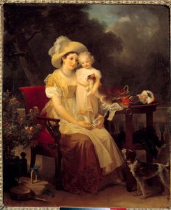 nainen istuu pitelee tyttöä polvillaan Marguerite Gerardin (1761-1837) maalaus 1799 Sun. 0,64x0,53m. Dijon, Kuvataidemuseo.