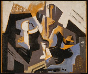 Kubistinen asetelma sinisellä ja harmaalla, n. 1917 (öljy levylle)