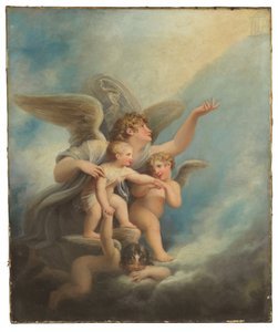 Enkeli ja putti lapsen sielun mukana taivaaseen