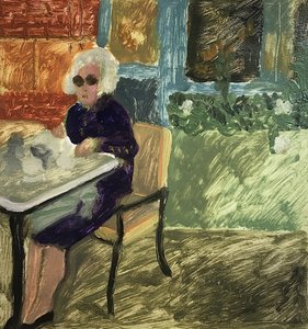 The Lunching Lady tai Lounas Lontoossa, 2019 (öljy paperille)