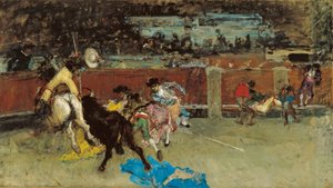 Corrida de toros. Picador ferit - Fortuny, Maria (1838-1874) - ca 1867 - Oli sobre tela - 80,5x140,7 - Museo Carmen Thyssen, Malagafinnish tekijältä Mariano Fortuny y Marsal