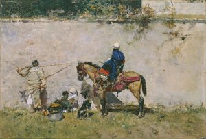 Orientalismi: marokkolainen perhe veden äärellä (marokkolaiset) - Mariano Fortunyn (1838-1874) maalaus